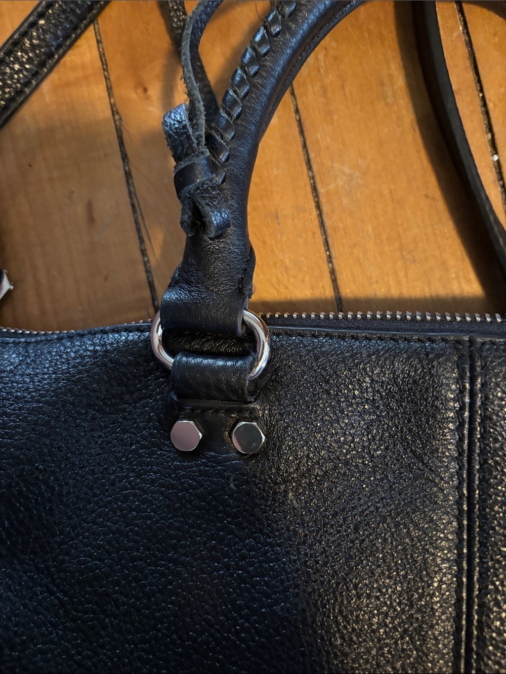 EUC Rebecca Minkoff Black Pebble Leather Fringe Moto Satchel Crossbody Tassels - Picture 11 of 14